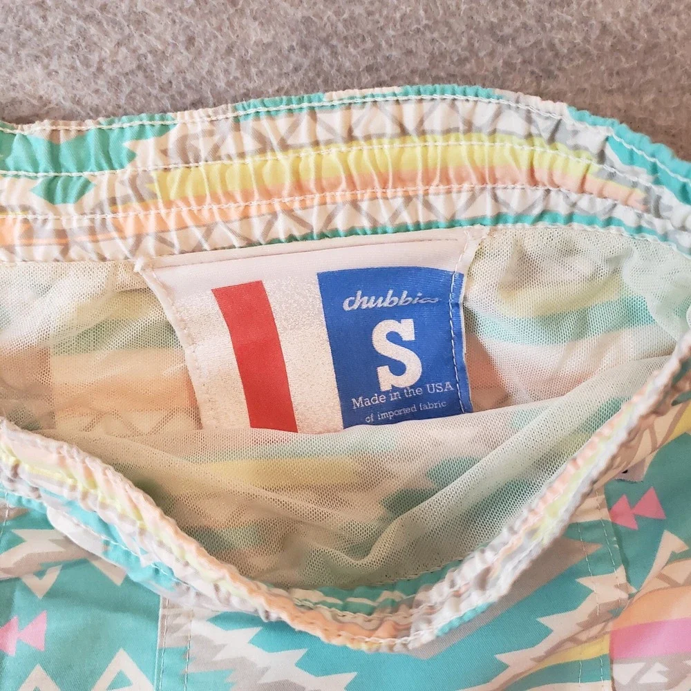 Chubbies Swim Trunks Mens S Teal Geometric Aztec‎ 5in Summer Beach Pool USA